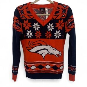 NFL Team Apparel Denver Broncos V Neck Ugly Christmas Sweater Size Medium